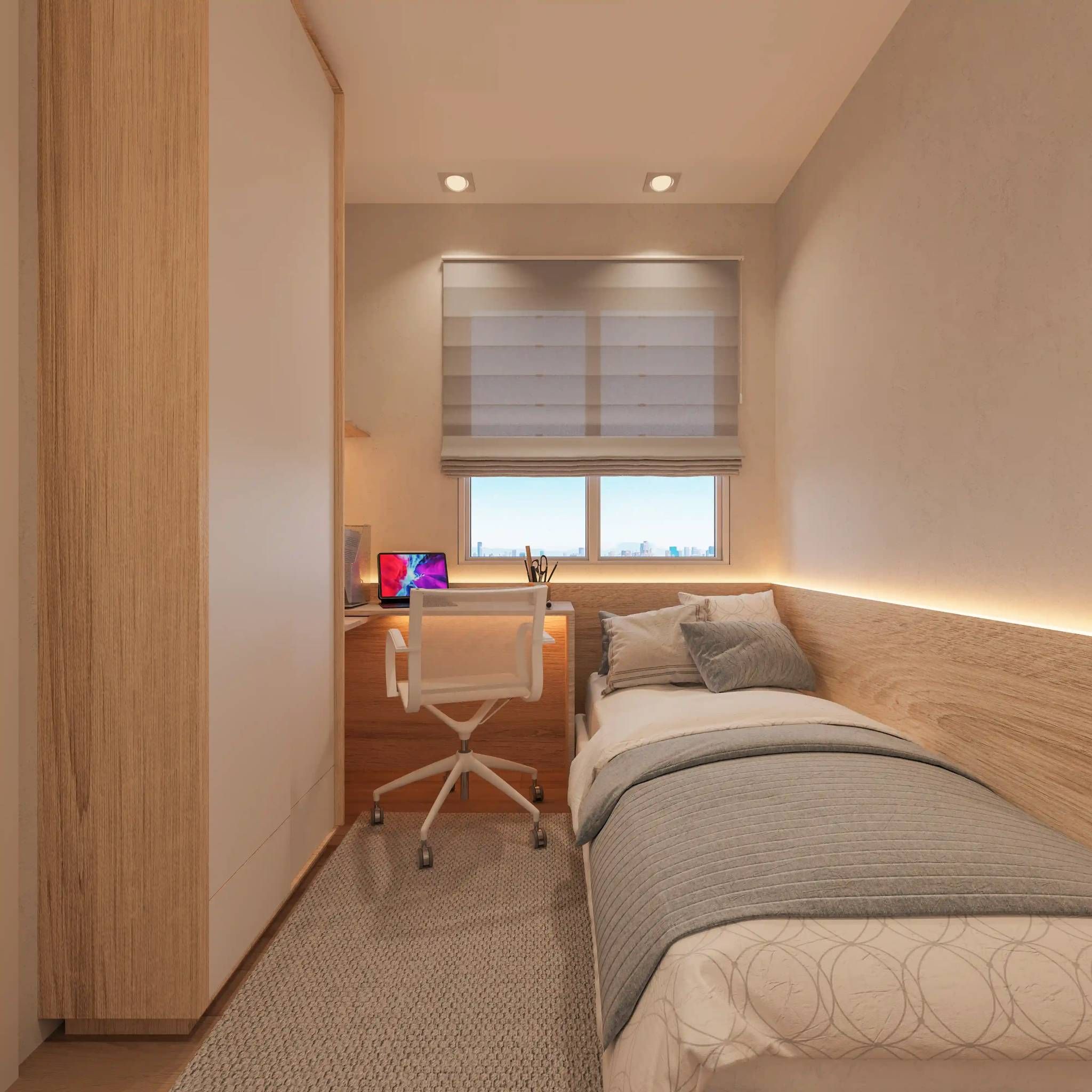 Perspectiva ilustrada do segundo quarto do apartamento modelo de 41 m² — Livus Cupecê