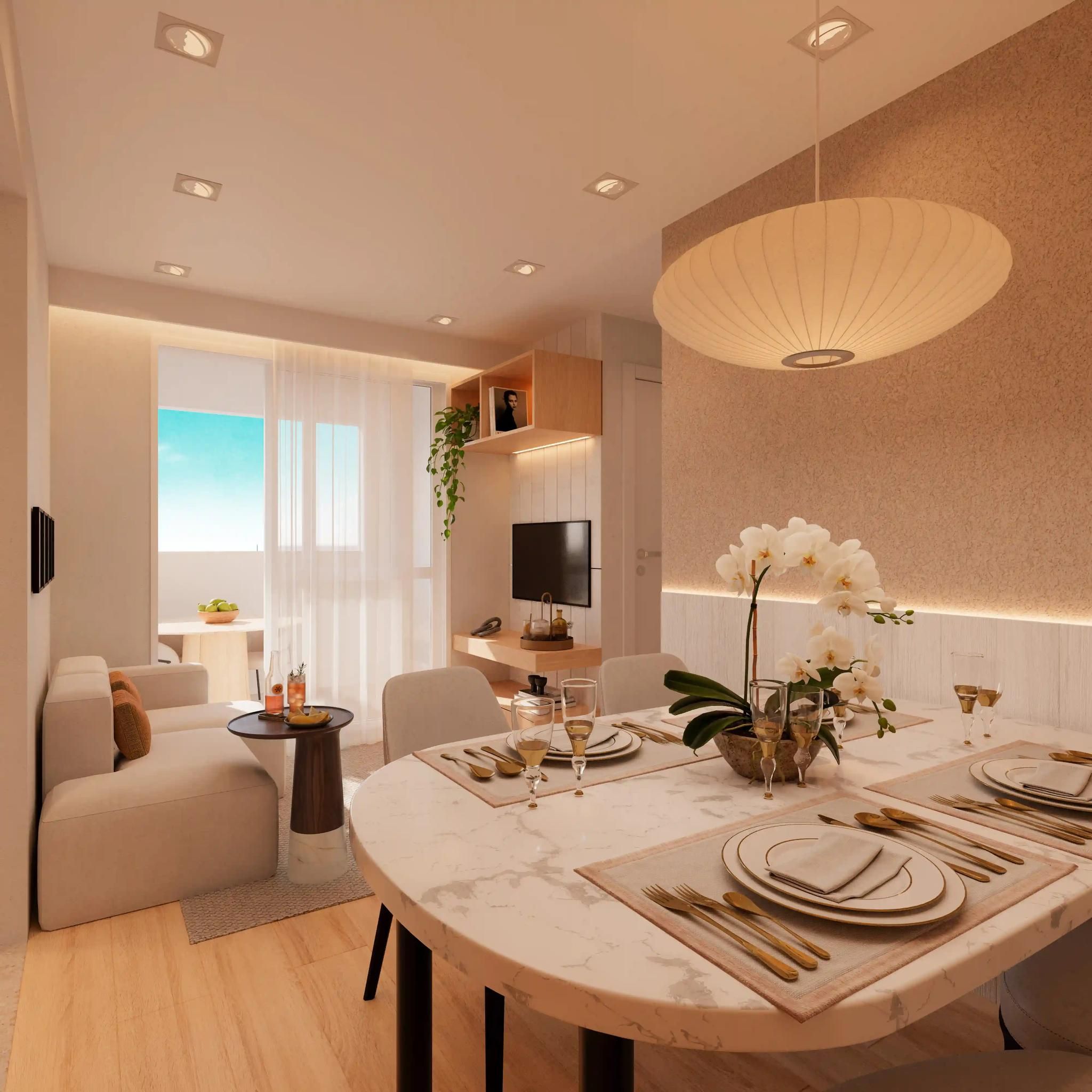 Perspectiva ilustrada da sala do apartamento modelo de 41 m² — Livus Cupecê