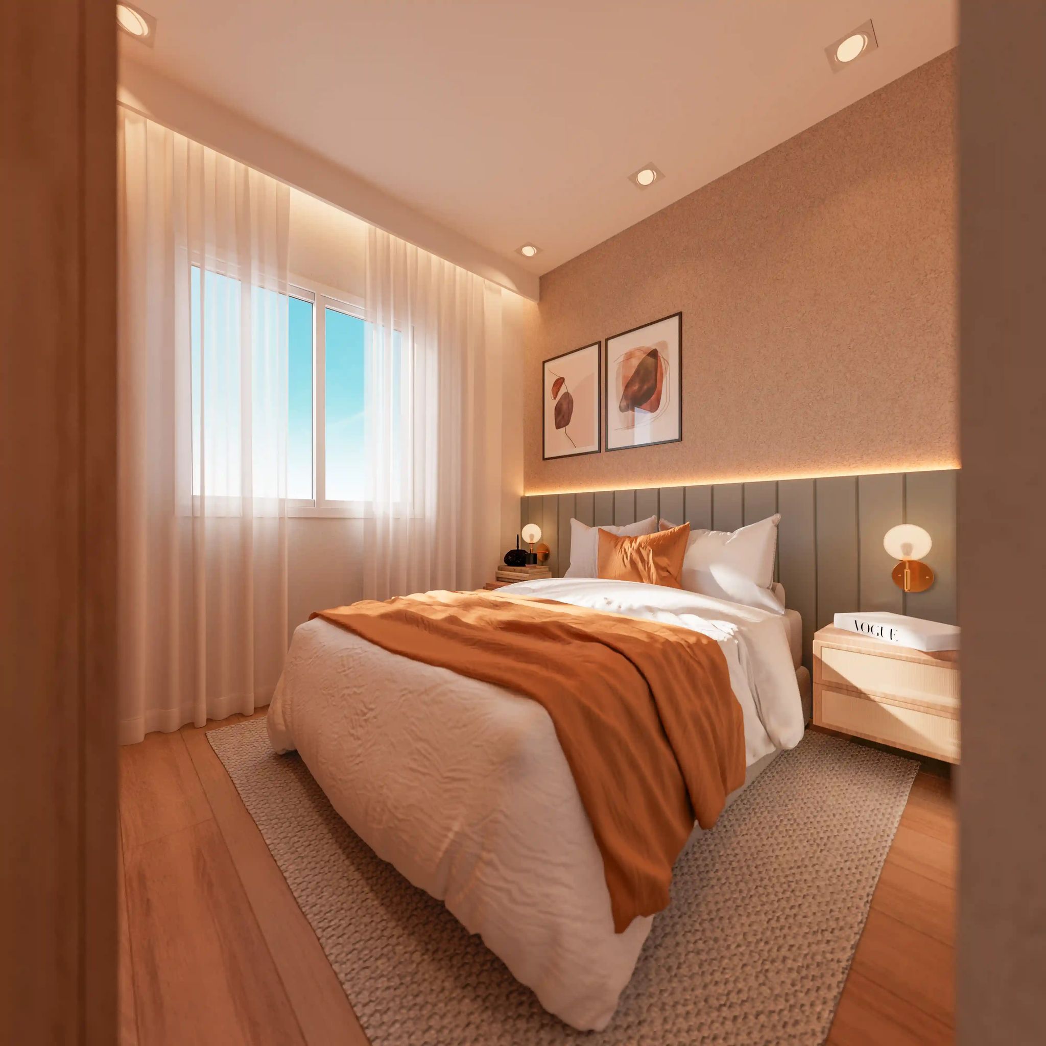 Perspectiva ilustrada do quarto do apartamento modelo de 41 m² — Livus Cupecê