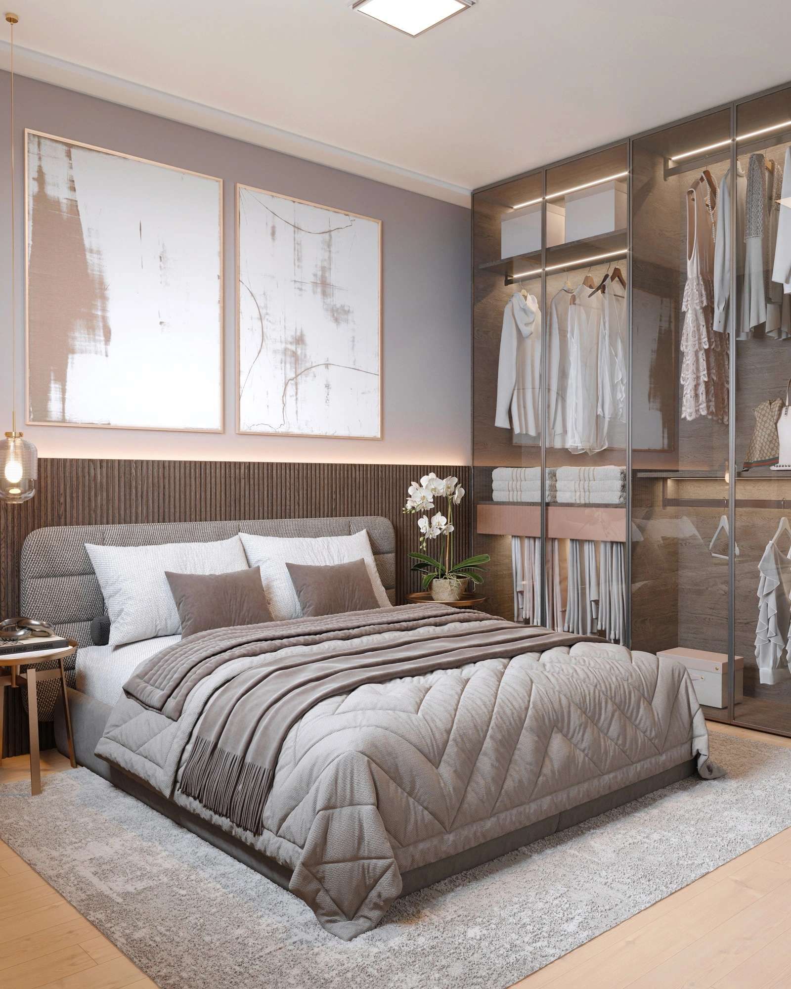 Perspectiva ilustrada do dormitório do apartamento de 43 m² — Livus Mooca