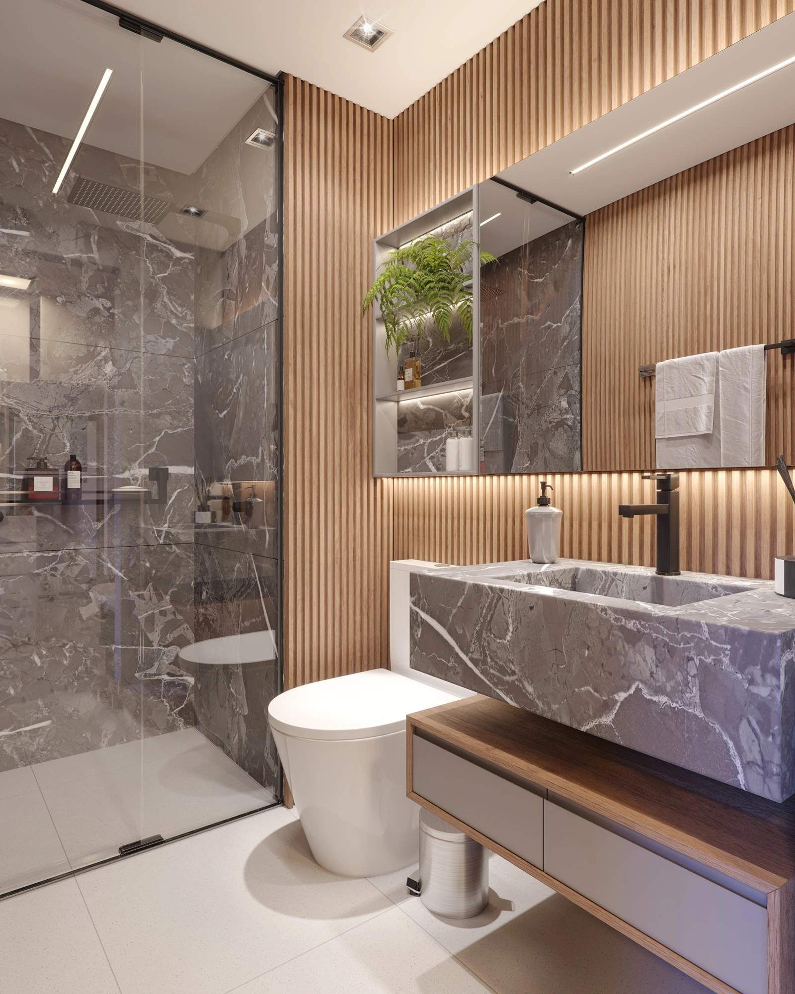 Perspectiva ilustrada do banheiro do apartamento de 43 m² — Livus Mooca