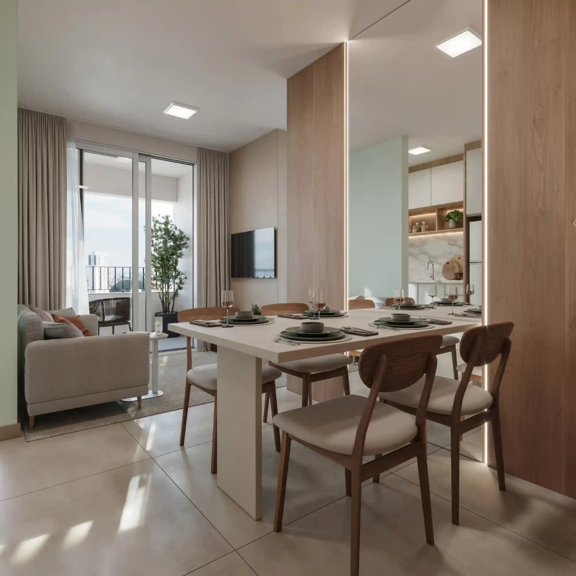 Perspectiva ilustrada da sala de jantar do apartamento modelo — Livus Vila Sônia