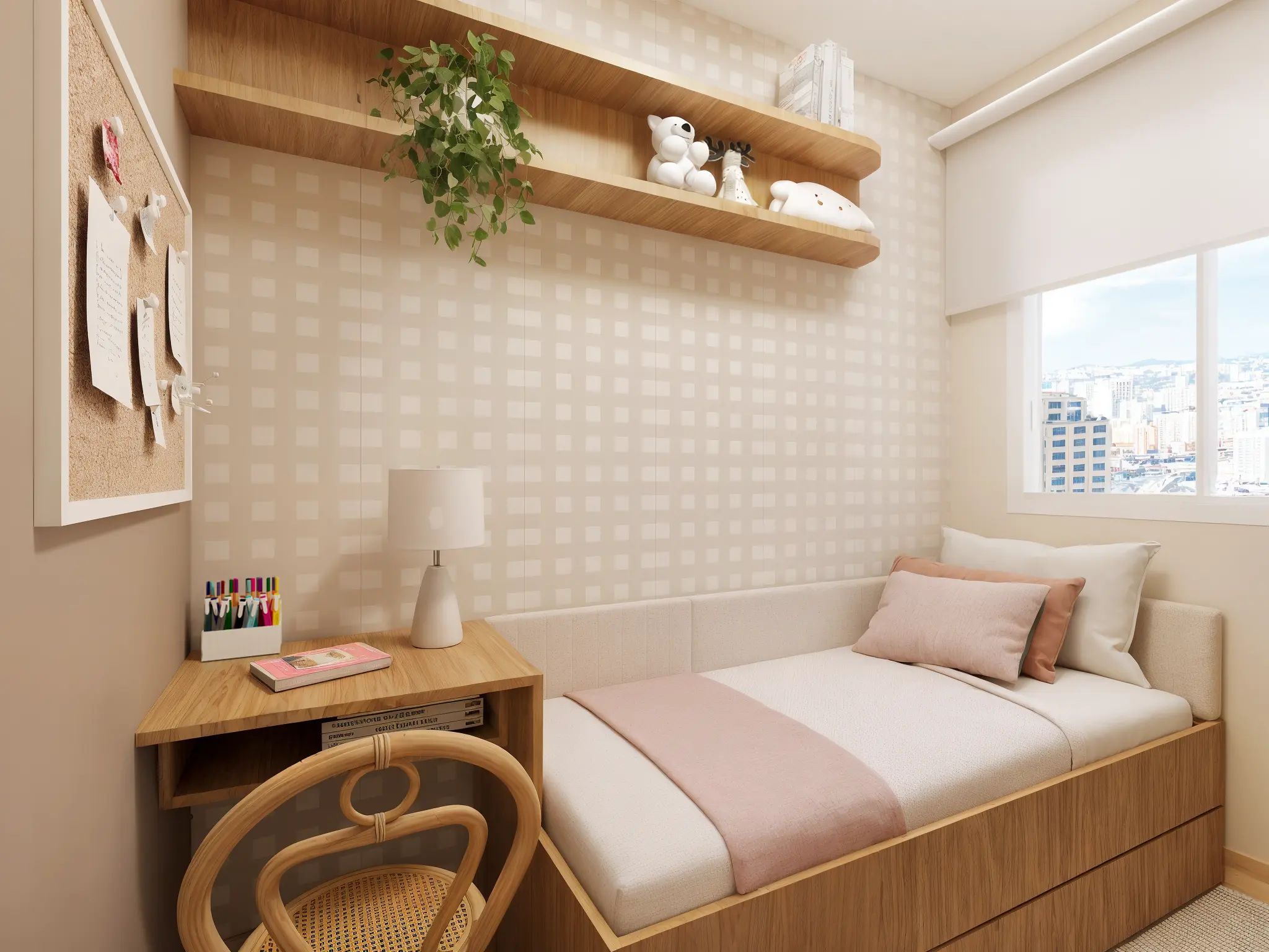Perspectiva ilustrada do segundo dormitório do apartamento de 41 m² — Livus Jaraguá Módulo I