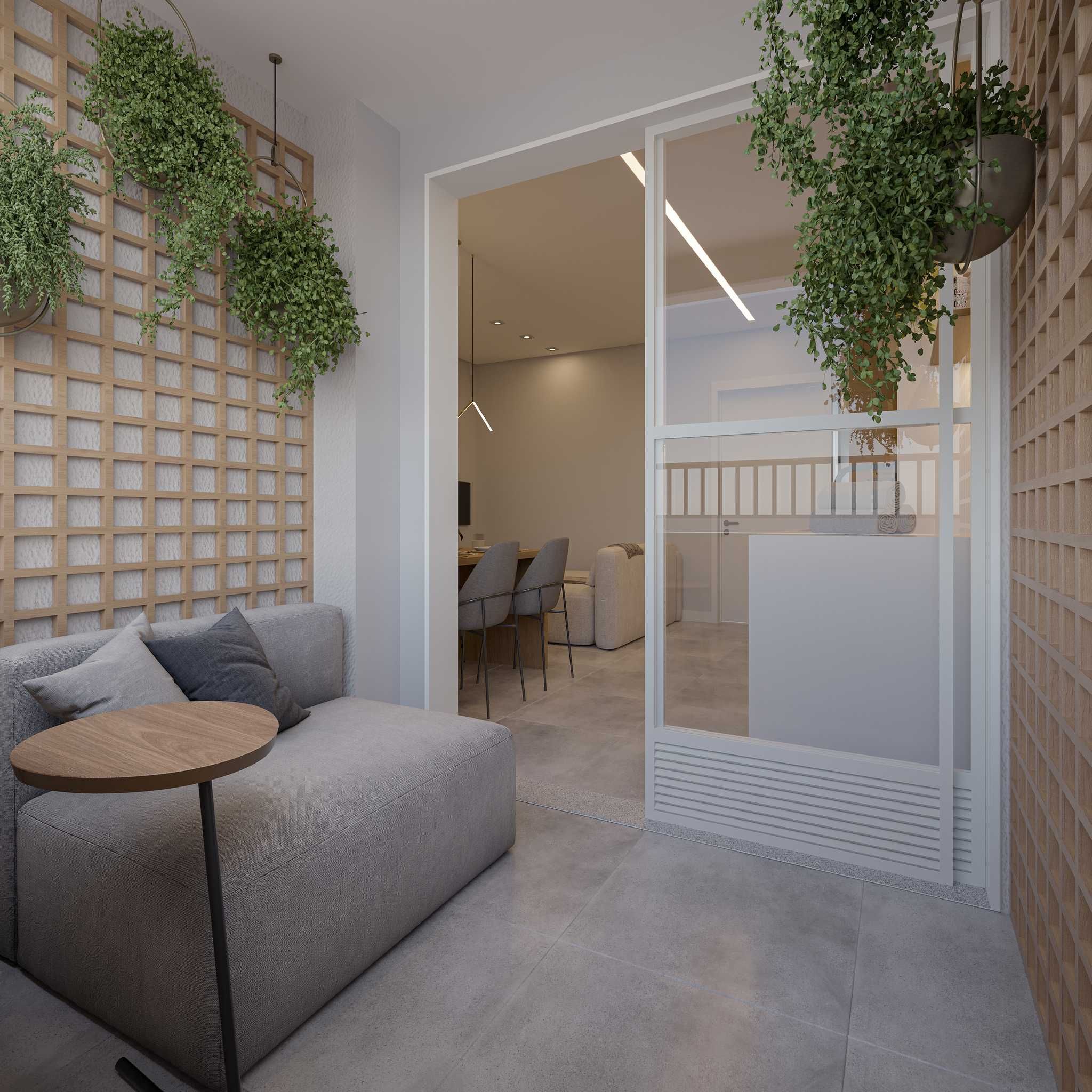 Perspectiva ilustrada da varanda do apartamento de 40 m² — Livus Estilo Oratório