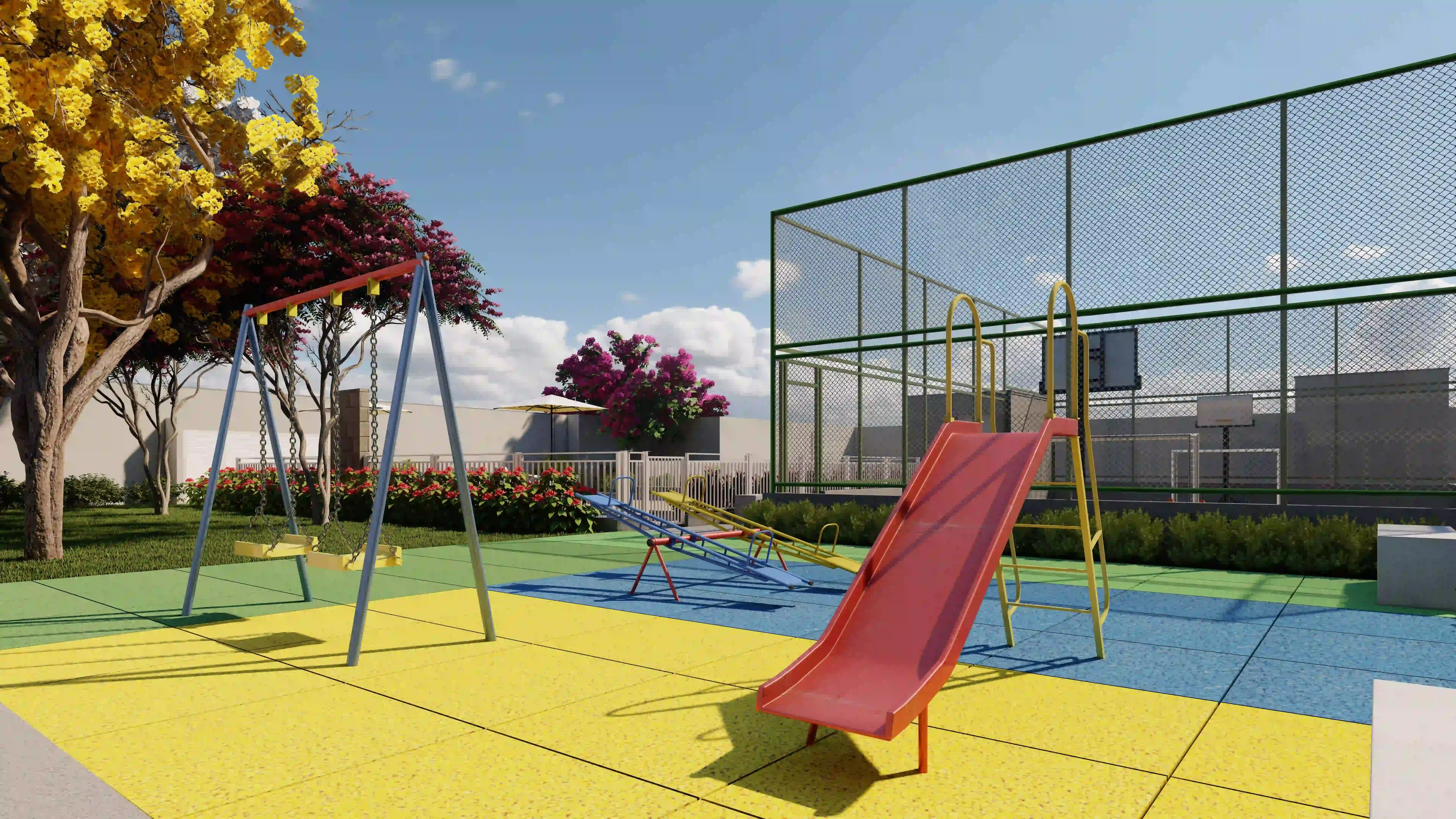 Perspectiva ilustrada do playground — Livus Jaraguá Módulo I