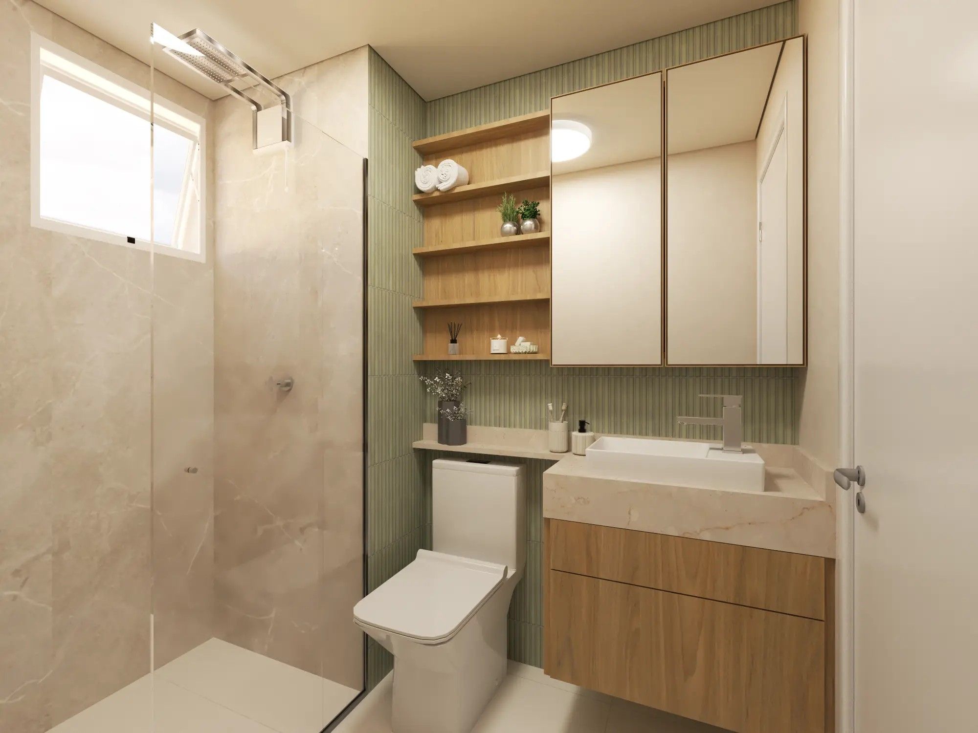 Perspectiva ilustrada do banheiro do apartamento de 41 m² — Livus Jaraguá Módulo I